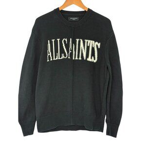 AllSaints Men's Axis Spliced Logo Sweater Black Crewneck Knit Pullover Size M
